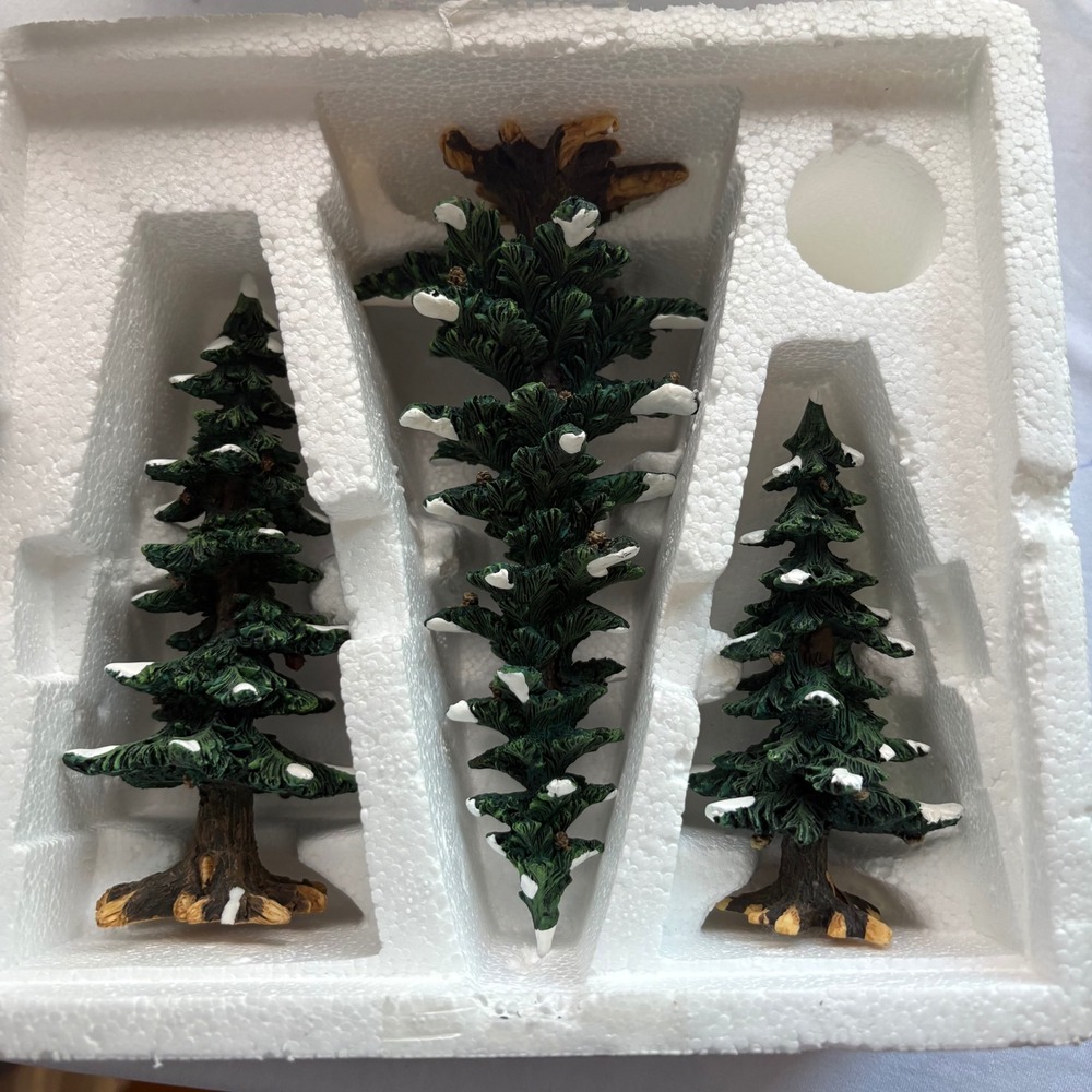 Department 56 Winter Pine Trees Green Snow Capped Village Accessories Set of 3